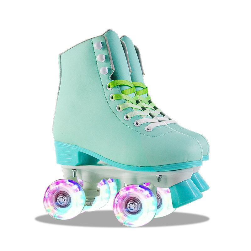 Double row non-adjustable roller skates for skating rinks