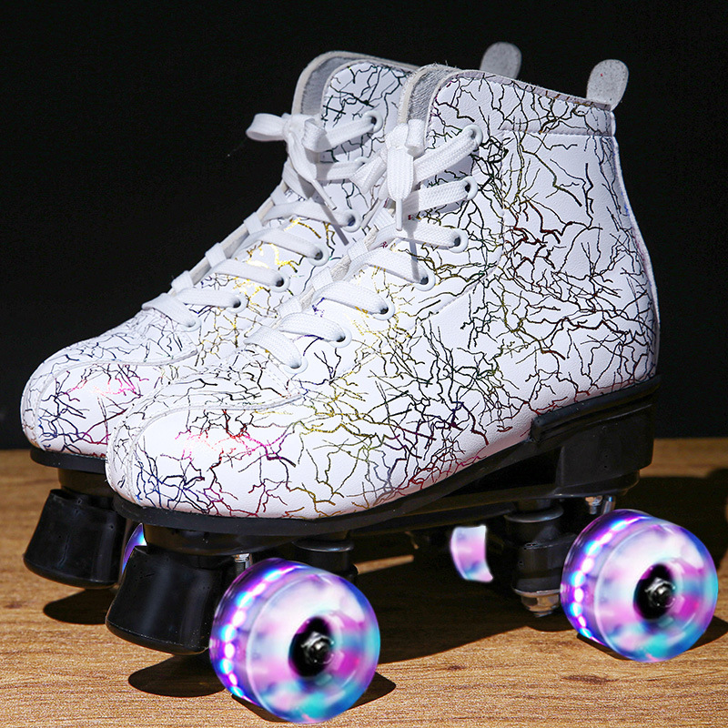 Double row four-wheel men's and women's figure flash roller skates