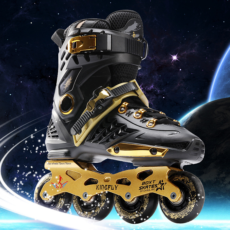 Adult inline skates, men's and women's roller skates, black gold skates wholesale, flat inline skates for beginners