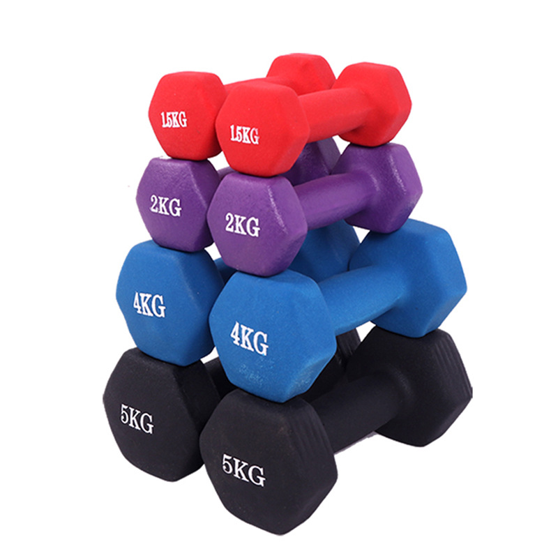 A pair of frosted hexagonal impregnated dumbbells for women's fitness cast iron coated dumbbells