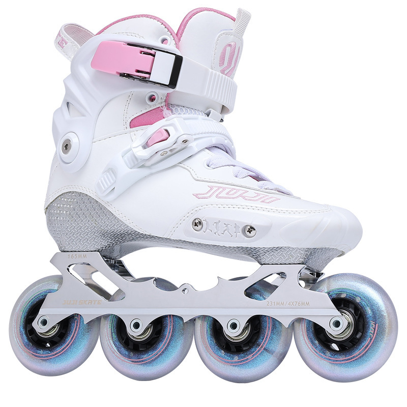 JUJI Little White Shoes Carbon Fiber Roller Skating Shoes Professional Fancy Pile Wrapping Flat Skating Shoes