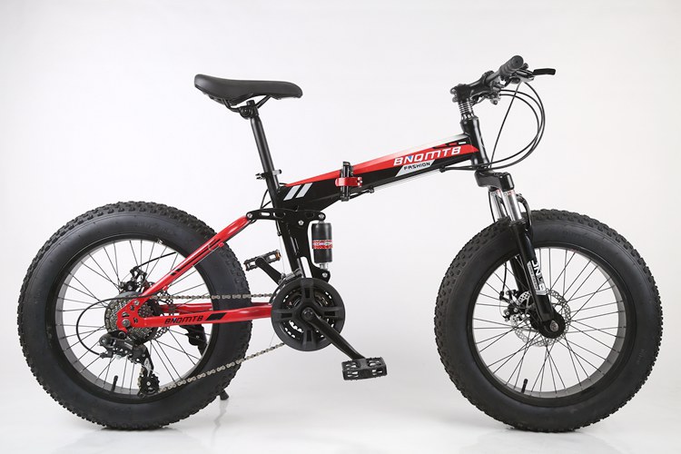 Folding snow bike with  shock absorbers disc brake variable speed bicycle soft tail beach bike 20 inch fat tire bike